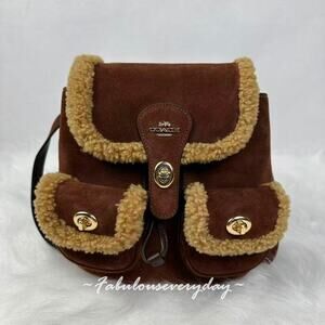 Coach Hadley Backpack In Suede Shearling/Gold/Vintage Brown Multi CCZ25 NWT